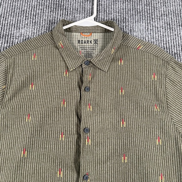Roark Shirt Mens Medium Green Striped Geometric Short Sleeve Button Up Casual - Picture 4 of 12
